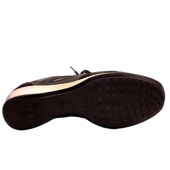 TOD'S BLACK Suede Leather White Mesh Lace-Up Heel Sneakers - Picture 11 of 11